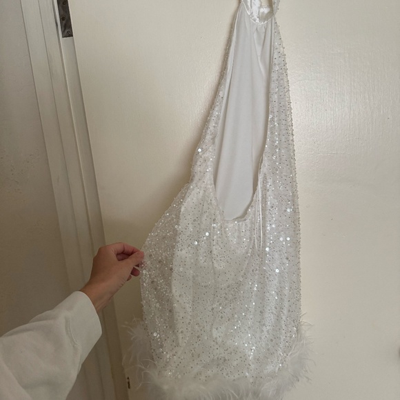 12th Tribe Jaelynn Mini Dress with Feather Trim - Picture 4 of 6